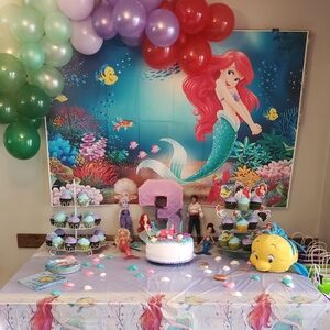 Disney Little Mermaid Party Table with Colorful Decor